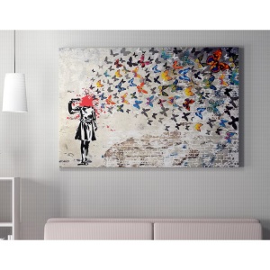 Tablou decorativ Re-Bloom, model fluturi, lemn/panza, multicolor, 50 x 70 cm - Img 3