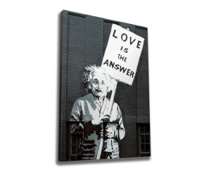 Tablou decorativ Re-Bloom, model "Love is the answer", lemn/panza, negru/alb, 70 x 100 cm - Img 1