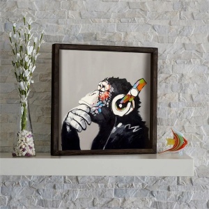 Tablou decorativ Re-Bloom, model maimuta cu casti, MDF/lemn masiv, multicolor, 33 x 33 cm - Img 3