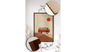 Tablou decorativ Re-Bloom, model masina, lemn masiv/MDF, bej/rosu/nisipiu, 33 x 48 cm - Img 2