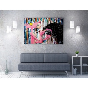 Tablou decorativ Re-Bloom, model Pantera Roz, lemn/panza, multicolor, 50 x 70 cm, Resigilat, Grad B - Img 3