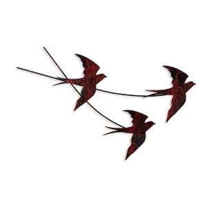 Tablou decorativ Re-Bloom, model pasari, metal, rosu/negru, 42 x 70 cm - Img 1