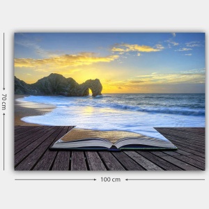 Tablou decorativ Re-Bloom, model peisaj, panza/lemn, multicolor, 100 x 70 x 3 cm - Img 3