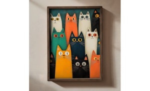 Tablou decorativ Re-Bloom, model pisici, MDF/lemn masiv, multicolor, 35 x 47 x 2 cm - Img 4