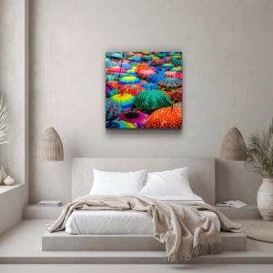 Tablou decorativ Re-Bloom, model umbrele, sticla temperata, multicolor, 60 x 60 cm - Img 4