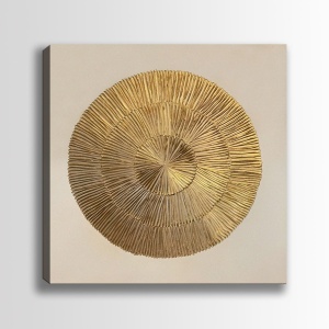 Tablou decorativ Re-Bloom, panza/lemn, auriu/alb, 100 x 100 x 3 cm - Img 2