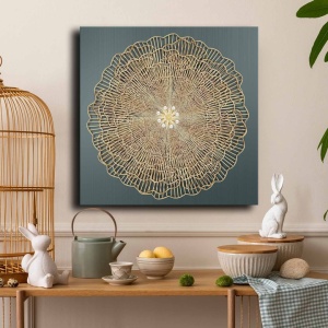 Tablou decorativ Re-Bloom, panza/lemn, auriu/gri, 70 x 70 cm - Img 4