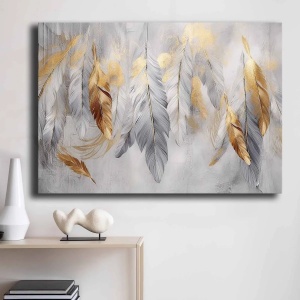 Tablou decorativ Re-Bloom, panza/lemn, gri/auriu, 70 x 100 cm
