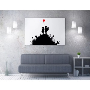 Tablou decorativ Re-Bloom, panza/lemn, negru/alb/rosu, 50 x 70 cm - Img 2