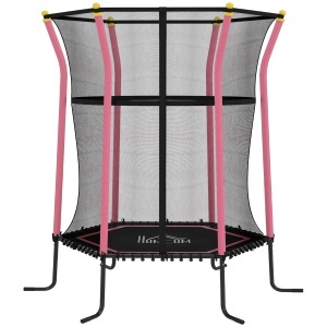 Trambulina copii cu fermoar si suporturi captusite, otel/PP/EPE, 122x111x190cm, Roz/Negru - Verificat A · Re-Bloom