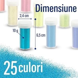 Tritart set 25 recipiente glitter fin, 10g/recipient, 25 culori, capace cu presarare dubla (fin/grosier), pentru arta/unghii/machiaj/artizanat, multicolor - Verificat A · Re-Bloom - Img 4