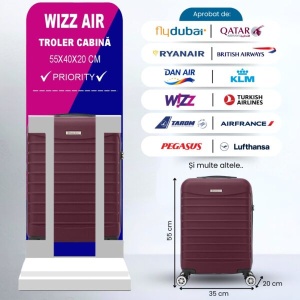 Troler cabina avion Re-bloom, Model Line, 4 roti duble cu rotatie 360°, maner telescopic, cifru, 55 x 36 x 20 cm, ABS, mov, Resigilat, Grad A - Img 7