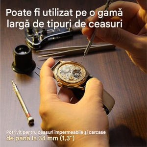 Trusa Scule pentru Reparat Ceasuri, 155 de Piese, Cutie de Transport, Kit Complet cu Unelte pentru Reglare, Schimb Baterie, Curele, Pini, Resigilat, Grad A - Img 4