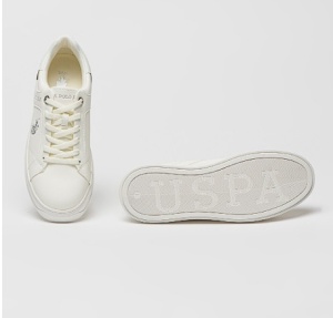 U.S. Polo Assn., Pantofi sport din piele ecologica cu logo, Alb murdar, Argintiu, 38, Resigilat, Grad A - Img 4