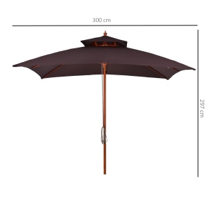 Umbrela de gradina 3x3m, bambus/lemn teak/poliester, 300x300x297 cm, catarg Ø48mm, 8 lamele bambus, 2 niveluri, 12kg, sistem deschidere cu coarda, teak/maro - Verificat A · Re-Bloom - Img 3