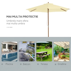 Umbrela de gradina patrata Re-Bloom, poliester 180g/lemn, diametru 250 cm, inaltime 245 cm, suport 38mm, 6 kg, crem - Verificat A · Re-Bloom - Img 4