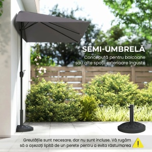 Umbrela de perete semiluna cu manivela, metal/poliester, 230x130x245 cm, stalp Ø38mm, montare perete, gri - Verificat A · Re-Bloom - Img 4