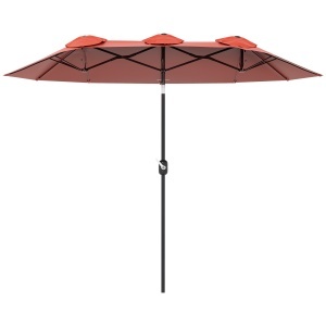 Umbrela de soare gradina Re-Bloom, poliester/otel, 295x152x222 cm, 12 nervuri, deschidere manivela, orificii ventilatie, rosu/negru - Verificat A · Re-Bloom