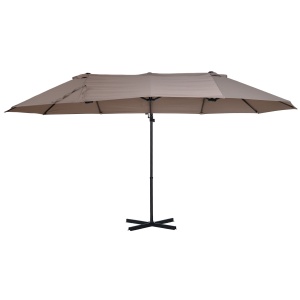 Umbrela dubla anti-UV impermeabila Re-Bloom, poliester/otel, diametru 270 cm, inaltime 250 cm, baza 100x100 cm, 18 kg, maro - Verificat A · Re-Bloom