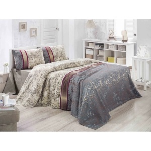 Victoria cuvertura de pat, bumbac 100%, 200x230 cm, 260g/m², gri inchis/auriu/crem - Verificat A · Re-Bloom