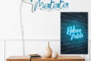 Wallity decor de perete neon LED, plastic/spuma PVC, 47x29x2 cm, 12V CC, adaptor inclus, cablu 375 cm, 19.656W, IP67, alb/albastru - Verificat A · Re-Bloom - Img 4