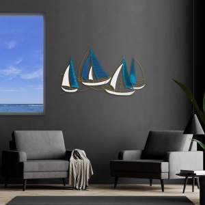Wallxpert decor de perete din metal, 126x70 cm, grosime 1.5mm, 2.31 kg, agatatoare inclusa, auriu/albastru - Verificat B · Re-Bloom - Img 4