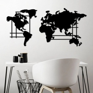 Wallxpert decor de perete din metal, model World Map, 120x56 cm, grosime 1.5mm, 2.23 kg, design modern, negru - Verificat A · Re-Bloom - Img 3