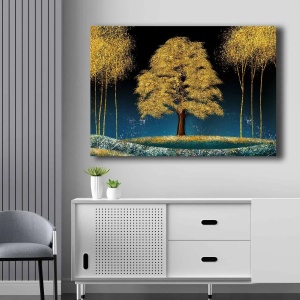 Wallxpert tablou decorativ canvas, 70x100 cm, panza 100% grosime 2.8mm, cadru lemn pin 100% grosime 22mm, albastru/albastru marin/auriu/maro - Verificat A · Re-Bloom - Img 3
