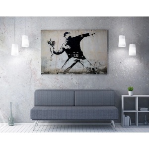 Wallxpert tablou decorativ canvas Banksy, 70x100 cm, 50% bumbac/50% poliester, imprimare digitala, cadru lemn 2x3 cm, multicolor - Verificat A · Re-Bloom - Img 3