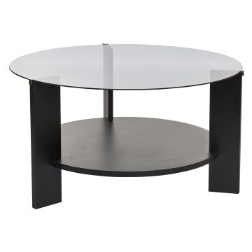 Woody Fashion masa de cafea 75x75x40 cm, blat sticla securizata 100%, cadru PAL 18mm, negru lemn si gri fumuriu - Verificat A · Re-Bloom