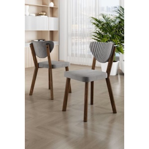 Woody Fashion scaun dining 45x86x46 cm, cadru metal 100%, spatar placaj, tapiterie catifea, gri/maro - Verificat A · Re-Bloom - Img 2