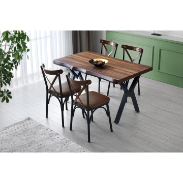 Woody Fashion set 4 scaune dining 42x41x84 cm, cadru metal 100%, sezut si spatar lemn, inaltime sezut 50 cm, 200 kg, maro inchis - Verificat A · Re-Bloom - Img 3