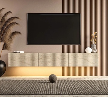 Ada comoda TV de perete cu LED 180x28.6x31.4 cm, PAL melaminat, travertin bej - Verificat A · Re-Bloom - Img 5