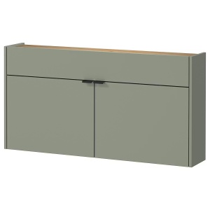 Ameca pantofar 110x57x22 cm, 2 usi, 1 sertar, 4 rafturi, PAL gri-verde/stejar Navarra - Verificat A · Re-Bloom