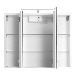 Ancona dulap baie oglinda LED 80x64x20 cm, 3 usi oglinda, 6 rafturi sticla, PAL alb, manere cromate - Verificat A · Re-Bloom - Img 5