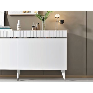 Asi Home Defne comoda living 150x80x40 cm, PAL 18mm, picioare 20cm, sertare, alb/argintiu - Verificat A · Re-Bloom - Img 2