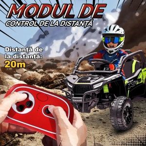 ATV electric copii Re-Bloom Kawasaki, PP/otel, 100x64x56 cm, dublu motor 12V, telecomanda, muzica, 3-5 km/h, varsta 3-5 ani, 30 kg, negru - Verificat A · Re-Bloom - Img 6