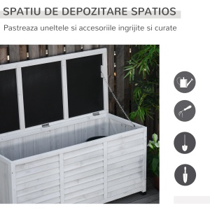 Banca de gradina cu spatiu de depozitare, lemn de brad, 127x56x60 cm, spatiu interior 119x48x49.6 cm, capacitate 170kg, alb - Verificat A · Re-Bloom - Img 6