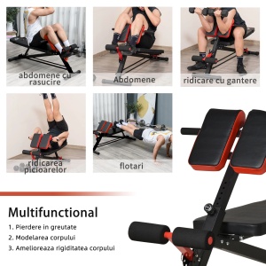 Banca fitness reglabila, pentru antrenament complet, otel/spuma EVA, rosu/negru, 64 x 146 x 73,5-85 cm, Resigilat, Grad A - Img 6