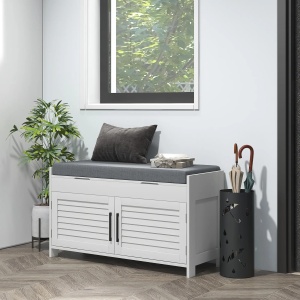 Banca pantofi cu raft reglabil 3 niveluri, MDF/textil in, 90x36x50cm, Alb/Gri - Verificat A · Re-Bloom - Img 2
