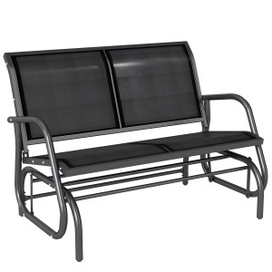 Banca tip leagan, 2 locuri, metal/textil, negru, 123 × 70 × 88 cm, Resigilat, Grad A - Img 1