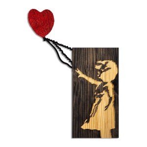Banksy decor de perete din lemn si metal, 60x83 cm, 3.78 kg, design artistic, nuc/maro/rosu - Verificat A · Re-Bloom