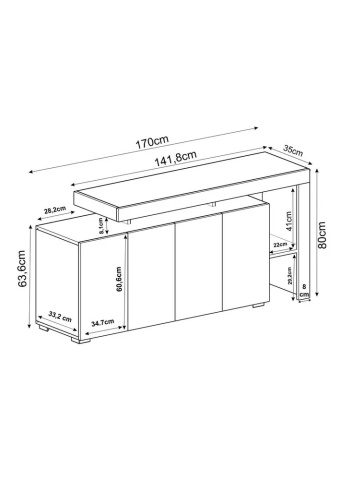 Beliz bufet cu iluminare LED 170x35x80 cm, PAL melaminat, travertin bej - Verificat A · Re-Bloom - Img 6