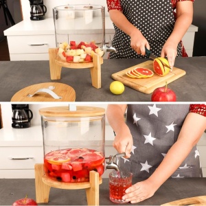 Belle Vous dozator sticla borosilicata cu stand bambus, 5L, 21.5x31 cm, robinet + capac, transparent - Verificat B · Re-Bloom - Img 5