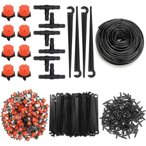 Belle Vous kit irigatie cu picurare 300 piese, furtun 40m, picuratori reglabili 2 moduri, conectori T, ancore, plastic, negru/rosu - Verificat A · Re-Bloom