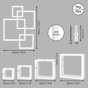 Belle Vous set 4 rafturi perete suspendate cub, MDF, dimensiuni 15-30 cm, alb - Verificat A · Re-Bloom - Img 5