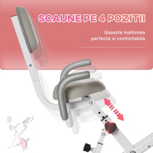 Bicicleta fitness 2 in 1 Re-Bloom, 8 nivele de rezistenta, otel/ABS, roz/alb, 105 x 48 x 118 cm, Resigilat, Grad A - Img 6