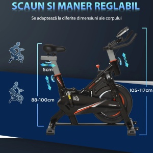 Bicicleta Fitness Cardio Re-Bloom, ecran LCD, otel/ABS, negru, 53 x 105 x 105-117 cm, Resigilat, Grad A - Img 5