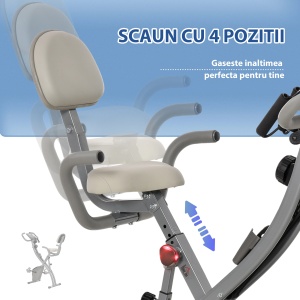 Bicicleta fitness pliabila 2 in 1 Re-Bloom, 8 nivele de rezistenta, otel/ABS, gri, 97 x 51 x 115 cm, Resigilat, Grad A - Img 6