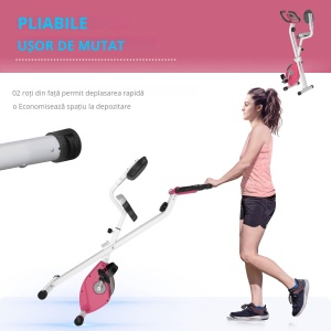 Bicicleta fitness pliabila 43x97x109 cm, 8 nivele rezistenta magnetica, sa 5 pozitii, ecran LCD, otel/ABS/PVC, roz/alb - Verificat A · Re-Bloom - Img 5